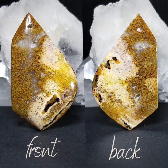 Large Petrified Wood Opal with Druzy * drilled cab * 58.03 x 32.93 x 8.11mm - Picture 4 of 10